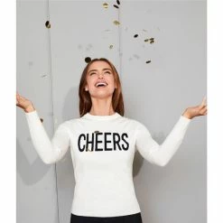 Best Pirce 🌟 Alex Marie Cheers Script Crew Neck Long Sleeve Sweater Ivory/black 🎁 -Alex Marie Shop unnamed file 499