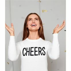 Best Pirce 🌟 Alex Marie Cheers Script Crew Neck Long Sleeve Sweater Ivory/black 🎁 -Alex Marie Shop unnamed file 500