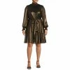 Best Sale ✨ Alex Marie Plus Size Rosalia Foiled Chiffon Mock Neck 👗 Dress Black/gold ❤️