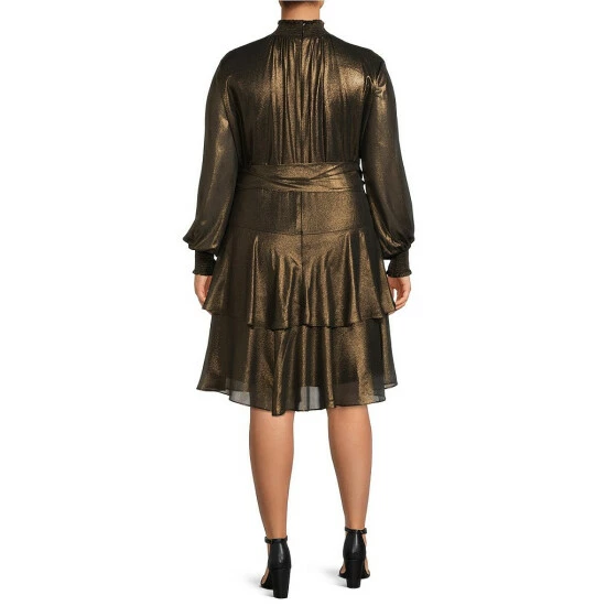 Best Sale โจ Alex Marie Plus Size Rosalia Foiled Chiffon Mock Neck ๐ Dress Black/gold โค๏ธ 2 Best Sale โจ Alex Marie Plus Size Rosalia Foiled Chiffon Mock Neck ๐ Dress Black/gold โค๏ธ - Image 2