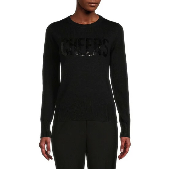 Outlet 👏 Alex Marie Cheers Sequin Crew Neck Long Sleeve Sweater Black 😉 1 Outlet 👏 Alex Marie Cheers Sequin Crew Neck Long Sleeve Sweater Black 😉