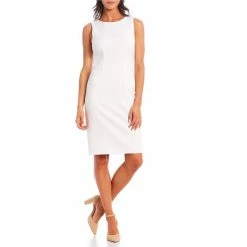 Top 10 👏 Alex Marie Carrie Anywhere, Everywhere Sleeveless Round Neck Back Slit Pencil 👗 Dress True White 🔔