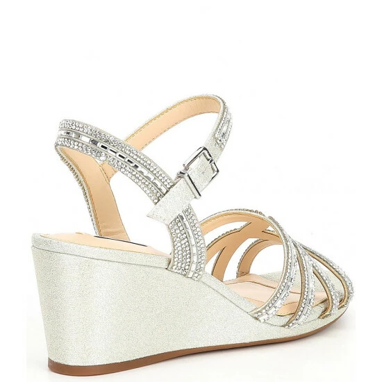 Brand new 🤩 Alex Marie Makira Rhinestone Embellished Strappy Wedge 🩴 Sandals Silver ✨ 2 Brand new 🤩 Alex Marie Makira Rhinestone Embellished Strappy Wedge 🩴 Sandals Silver ✨ - Image 2