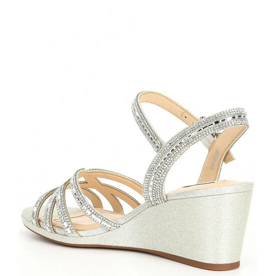 Brand new 🤩 Alex Marie Makira Rhinestone Embellished Strappy Wedge 🩴 Sandals Silver ✨ 3 Brand new 🤩 Alex Marie Makira Rhinestone Embellished Strappy Wedge 🩴 Sandals Silver ✨ - Image 3
