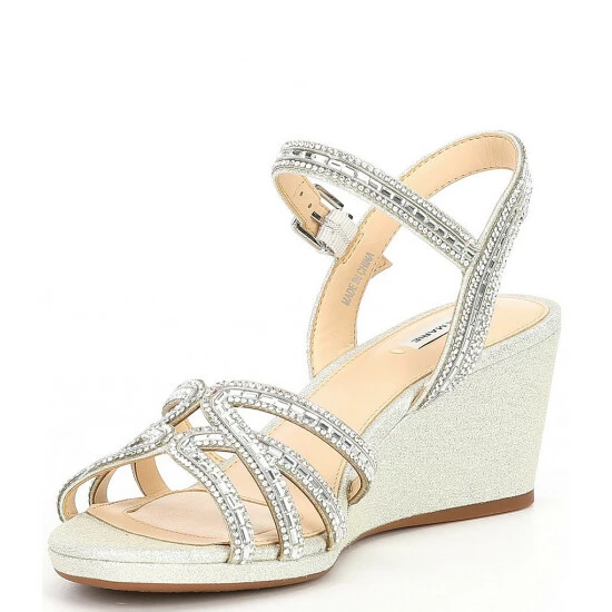Brand new 🤩 Alex Marie Makira Rhinestone Embellished Strappy Wedge 🩴 Sandals Silver ✨ 4 Brand new 🤩 Alex Marie Makira Rhinestone Embellished Strappy Wedge 🩴 Sandals Silver ✨ - Image 4