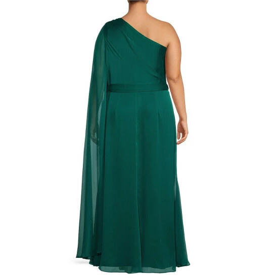 Hot Sale 😀 Alex Marie Plus Size Evie Georgette One Shoulder Evening 👗 Dress Teal ✔️ 2 Hot Sale 😀 Alex Marie Plus Size Evie Georgette One Shoulder Evening 👗 Dress Teal ✔️ - Image 2