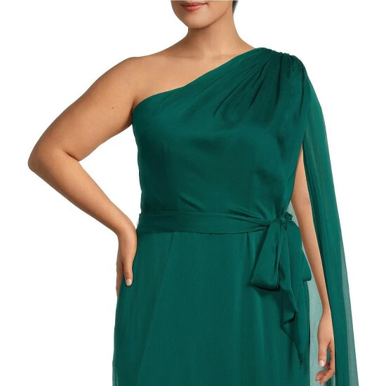 Hot Sale 😀 Alex Marie Plus Size Evie Georgette One Shoulder Evening 👗 Dress Teal ✔️ 3 Hot Sale 😀 Alex Marie Plus Size Evie Georgette One Shoulder Evening 👗 Dress Teal ✔️ - Image 3