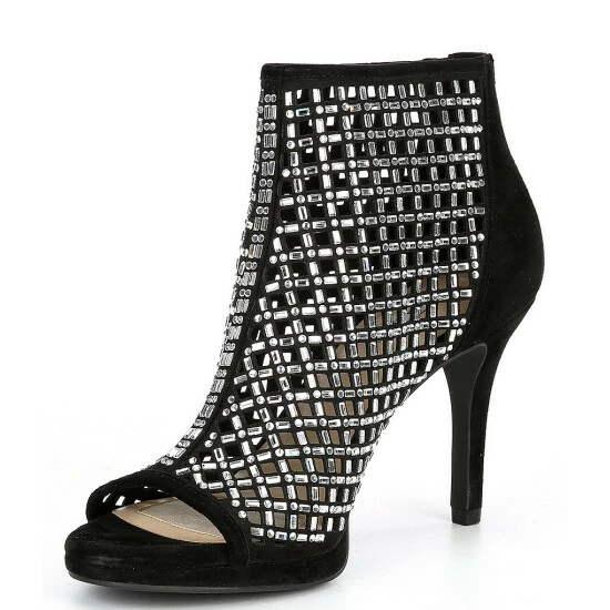 New ✨ Alex Marie Livia Suede Embellished Peep Toe Platform Shooties Black 🎉 4 New ✨ Alex Marie Livia Suede Embellished Peep Toe Platform Shooties Black 🎉 - Image 4