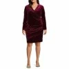 Outlet 👍 Alex Marie Plus Size Nikki Stretch Velvet Ruched Social Sheath 👗 Dress Mahogany ✨