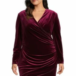 Outlet 👍 Alex Marie Plus Size Nikki Stretch Velvet Ruched Social Sheath 👗 Dress Mahogany ✨ -Alex Marie Shop unnamed file 701
