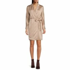 Top 10 🛒 Alex Marie Charlotte Point Collar Long Sleeve Belted Stretch Satin Wrap 👕 Shirt 👗 Dress Champagne 🎉