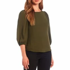 Coupon 🥰 Alex Marie Woven Georgette Boat Neck 3/4 Sleeve Lori Blouse Olive 😉