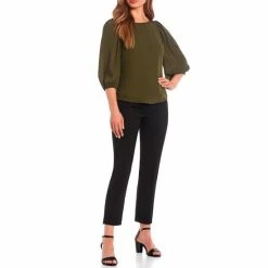 Coupon 🥰 Alex Marie Woven Georgette Boat Neck 3/4 Sleeve Lori Blouse Olive 😉 -Alex Marie Shop unnamed file 711