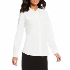 Best deal ❤️ Alex Marie Piper Lightweight Soft Crepe De Chine Point Collar Long Sleeve Button Front Washable Top Ivory 👍