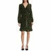 New 👏 Alex Marie Petite Size Maren Velvet Burnout Animal Print Long Sleeve Surplice V-Neck Ruffle Hem Wrap 👗 Dress Moss ✔️