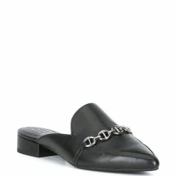 Best Sale 👍 Alex Marie Catricia Leather Chain Detail Point Toe Mules Black ✔️