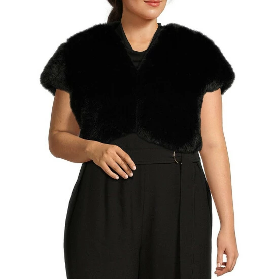 Cheap π Alex Marie Plus Size Jillian Faux Fur V-Neck Short Sleeve Cover Up Black π 1 Cheap π Alex Marie Plus Size Jillian Faux Fur V-Neck Short Sleeve Cover Up Black π