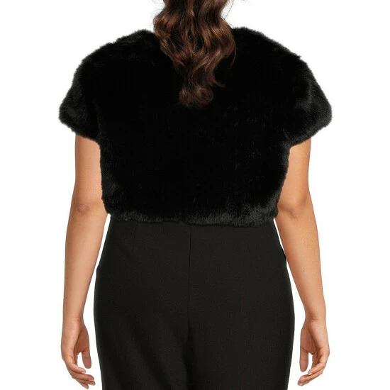 Cheap π Alex Marie Plus Size Jillian Faux Fur V-Neck Short Sleeve Cover Up Black π 2 Cheap π Alex Marie Plus Size Jillian Faux Fur V-Neck Short Sleeve Cover Up Black π - Image 2