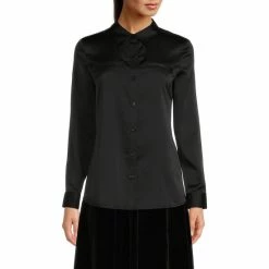 Brand new 🔥 Alex Marie Piper Button Front Collar Long Sleeve Satin Blouse Black 🎁