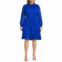 Best deal 🔔 Alex Marie Plus Size Rosalia Long Split Blouson Sleeve Smocked Mock Neck Tiered Ruffle 👗 Dress Black 🎉