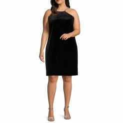 Wholesale 💯 Alex Marie Laura Stretch Velvet Halter Plus Size 👗 Dress Black 🧨