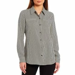 Cheapest 👏 Alex Marie Piper Crepe De Chine Stripe Point Collar Long Sleeve Button Front Blouse 😉