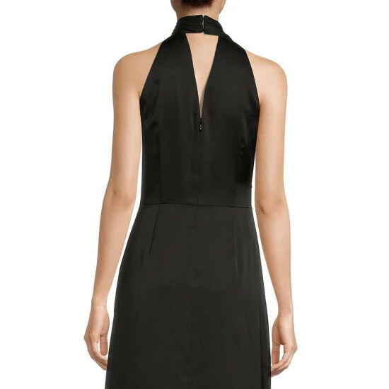 Discount ❤️ Alex Marie Lexi Halter Mock Neck Sleeveless Draped Thigh High Slit Crepe Gown Black 🛒 4 Discount ❤️ Alex Marie Lexi Halter Mock Neck Sleeveless Draped Thigh High Slit Crepe Gown Black 🛒 - Image 4