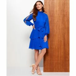 Promo 👏 Alex Marie Rosalia Long Split Sleeve Smocked Mock Neck Tie Waist Layered A-Line 👗 Dress Black 😍 -Alex Marie Shop unnamed file 946