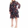 Budget 😉 Alex Marie Plus Size Rosalia Long Split Sleeve Mock Neck Floral Print 👗 Dress Navy 🔥