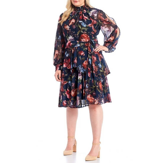 Budget 😉 Alex Marie Plus Size Rosalia Long Split Sleeve Mock Neck Floral Print 👗 Dress Navy 🔥 1 Budget 😉 Alex Marie Plus Size Rosalia Long Split Sleeve Mock Neck Floral Print 👗 Dress Navy 🔥