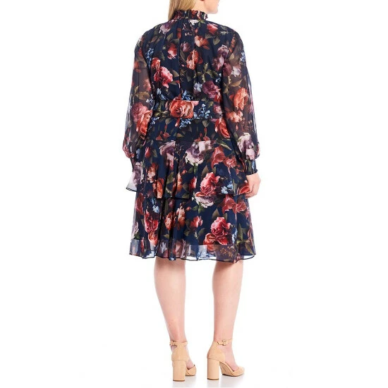 Budget 😉 Alex Marie Plus Size Rosalia Long Split Sleeve Mock Neck Floral Print 👗 Dress Navy 🔥 2 Budget 😉 Alex Marie Plus Size Rosalia Long Split Sleeve Mock Neck Floral Print 👗 Dress Navy 🔥 - Image 2