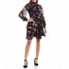 Wholesale 🛒 Alex Marie Petite Size Rosalia Floral Print Long Split Sleeve Mock Neck Tiered A-Line 👗 Dress Navy 🔔