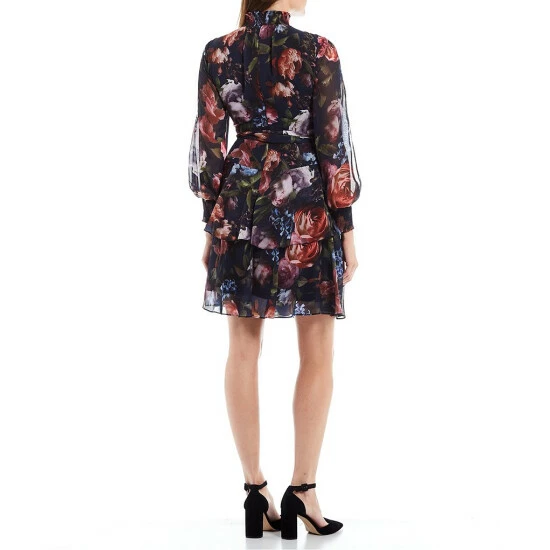 Wholesale 🛒 Alex Marie Petite Size Rosalia Floral Print Long Split Sleeve Mock Neck Tiered A-Line 👗 Dress Navy 🔔 2 Wholesale 🛒 Alex Marie Petite Size Rosalia Floral Print Long Split Sleeve Mock Neck Tiered A-Line 👗 Dress Navy 🔔 - Image 2