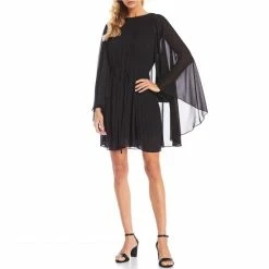 Flash Sale โ Alex Marie Petite Size Jordan Round Neck Long Cape Sleeve A-Line Chiffon ๐ Dress Black ๐ฅฐ